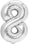 Flippy Balon din Folie Metalizata Flippy, Figurina Cifra, Tema Aniversare 40 cm, Ambalaj Individual, Pai inclus, Umflare cu Aer sau Heliu, Argintiu, Cifra 8 (teo-129214)