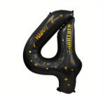 Flippy Balon din Folie Metalizata Flippy, Figurina Cifra, Scris Happy Birthday, Tema Aniversare 100 cm, Ambalaj Individual, Pai inclus, Umflare cu Aer sau Heliu, Negru, Cifra 4 (teo-129271)