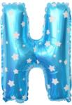 Flippy Balon Folie Metalizata Litera H, Flippy, 40 cm, Cu Imprimeu Stelute, Umflati cu Heliu sau Aer, Ambalaj Individual, Pai inclus, Albastru (teo-129566)