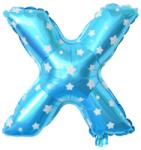 Flippy Balon Folie Metalizata Litera X, Flippy, 40 cm, Cu Imprimeu Stelute, Umflati cu Heliu sau Aer, Ambalaj Individual, Pai inclus, Albastru (teo-129582)