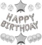 Flippy Set 25 de Baloane din Folie Metalizata si Latex, Flippy, Figurine 2 Stele, 4 Baloane Confetti, 13 Litere, 6 Latex, Model Happy Birthday, Tema Aniversare, 40 cm, Ambalaj Individual, Pai Inclus, Umflare