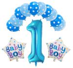 Flippy Set 13 baloane Prima Aniversare, 10 baloane latex, 2 baloane stea folie, cifra 1, Albastru (teo-129899)