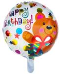 Flippy Balon din Folie Metalizata, Flippy, Mini Figurina Rotunda, Model Happy Birthday Ursulet, Tema Aniversare, 45 cm, Ambalaj Individual, Pai inclus, Umflare cu Aer sau Heliu, Maro (teo-131343)