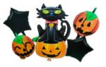 Flippy Set 5 Baloane din Folie Metalizata, Flippy, Figurine, Tema Halloween, Pai Inclus, Ambalaj Individual, Umflare cu Aer sau Heliu, Figurina Dovleac si Pisica 90x60 cm, Stelute si Cerculete 45 cm, Portoca