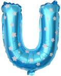 Flippy Balon Folie Metalizata Litera U, Flippy, 40 cm, Cu Imprimeu Stelute, Umflati cu Heliu sau Aer, Ambalaj Individual, Pai inclus, Albastru (teo-129579)