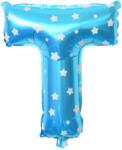 Flippy Balon Folie Metalizata Litera T, Flippy, 40 cm, Cu Imprimeu Stelute, Umflati cu Heliu sau Aer, Ambalaj Individual, Pai inclus, Albastru (teo-129578)