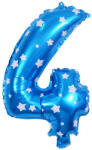 Flippy Balon din Folie Metalizata Flippy, Figurina Cifra, Imprimeu Stele, Tema Aniversare 80 cm, Ambalaj Individual, Pai inclus, Umflare cu Aer sau Heliu, Albastru, Cifra 4 (teo-127182)