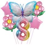 Flippy Set baloane aniversare cu numere 6 piese, 2 flori, 2 stelute, 1 fluture, Roz, Cifra 8 (teo-129917)