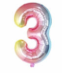 Flippy Balon din Folie Metalizata Flippy, Figurina Cifra Gradient, Tema Aniversare 40 cm, Ambalaj Individual, Pai inclus, Umflare cu Aer sau Heliu, Multicolor, Cifra 3 (teo-129229)