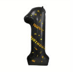 Flippy Balon din Folie Metalizata Flippy, Figurina Cifra, Scris Happy Birthday, Tema Aniversare 100 cm, Ambalaj Individual, Pai inclus, Umflare cu Aer sau Heliu, Negru, Cifra 1 (teo-129268)