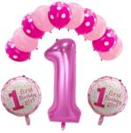 Flippy Set 13 baloane Prima Aniversare, 10 baloane latex, 2 baloane rotunde folie, cifra 1, Roz (teo-129902)