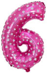 Flippy Balon din Folie Metalizata Flippy, Figurina Cifra, Imprimeu Inimi, Tema Aniversare 80 cm, Ambalaj Individual, Pai inclus, Umflare cu Aer sau Heliu, Roz, Cifra 6 (teo-127172)