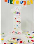 Flippy Balon din Folie Metalizata, Flippy, Figurina Cifra, Model 1 cu Happy Birthday Scris, Tema Aniversare 81 cm, Ambalaj Individual, Pai Inclus, Umflare cu Aer sau Heliu, Alb (teo-133937)