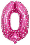Flippy Balon din Folie Metalizata Flippy, Figurina Cifra, Imprimeu Inimi, Tema Aniversare 80 cm, Ambalaj Individual, Pai inclus, Umflare cu Aer sau Heliu, Roz, Cifra 0 (teo-127165)