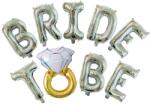 Flippy Set Baloane din Folie Metalizata, Flippy, Model Bride to Be cu Inel de Logodna, Litere de 40 cm, Baloane Party, Ambalaj Individual, Pai Inclus, Umflare cu Aer sau Heliu, Argintiu (teo-127492)