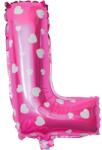 Flippy Balon Folie Metalizata Litera L, Flippy, 40 cm, Cu Imprimeu Inimioare, Umflati cu Heliu sau Aer, Ambalaj Individual, Pai inclus, Roz (teo-129596)