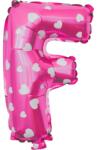 Flippy Balon Folie Metalizata Litera F, Flippy, 40 cm, Cu Imprimeu Inimioare, Umflati cu Heliu sau Aer, Ambalaj Individual, Pai inclus, Roz (teo-129590)