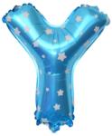 Flippy Balon Folie Metalizata Litera Y, Flippy, 40 cm, Cu Imprimeu Stelute, Umflati cu Heliu sau Aer, Ambalaj Individual, Pai inclus, Albastru (teo-129583)