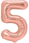 Flippy Balon din Folie Metalizata Flippy, Figurina Cifra, Tema Aniversare 40 cm, Ambalaj Individual, Pai inclus, Umflare cu Aer sau Heliu, Rose Gold, Cifra 5 (teo-129221)