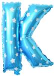 Flippy Balon Folie Metalizata Litera K, Flippy, 40 cm, Cu Imprimeu Stelute, Umflati cu Heliu sau Aer, Ambalaj Individual, Pai inclus, Albastru (teo-129569)