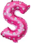 Flippy Balon Folie Metalizata Litera S, Flippy, 40 cm, Cu Imprimeu Inimioare, Umflati cu Heliu sau Aer, Ambalaj Individual, Pai inclus, Roz (teo-129603)