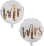 Flippy Set 12 Baloane din Folie Metalizata si din Latex, Flippy, Model Mr Mrs, Tema Nunta, Baloane Party cu Confetti, 45 cm, 30 cm, Pai inclus, Umflare cu Aer sau Heliu, Alb Auriu (teo-130992)
