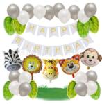 Flippy Set baloane aniversare 32 de piese, 1 banner Happy birthday, 5 baloane folie su animale, 8 baloane frunza, 18 baloane latex (teo-129909)