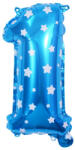 Flippy Balon din Folie Metalizata Flippy, Figurina Cifra, Imprimeu Stele, Tema Aniversare 80 cm, Ambalaj Individual, Pai inclus, Umflare cu Aer sau Heliu, Albastru, Cifra 1 (teo-127178)