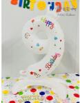 Flippy Balon din Folie Metalizata, Flippy, Figurina Cifra, Model 9 cu Happy Birthday Scris, Tema Aniversare 81 cm, Ambalaj Individual, Pai Inclus, Umflare cu Aer sau Heliu, Alb (teo-133945)