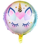 Flippy Balon din Folie Metalizata, Flippy, Mini Figurina Rotunda, Model Unicorn, Happy Birthday, Tematica Aniversare, 45 cm, Ambalaj Individual, Pai Inclus, Umflare cu Aer sau Heliu, Multicolor (teo-127394)