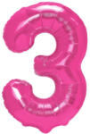 Flippy Balon din Folie Metalizata Flippy, Figurina Cifra, Tema Aniversare 40 cm, Ambalaj Individual, Pai inclus, Umflare cu Aer sau Heliu, Roz, Cifra 3 (teo-129189)