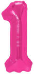 Flippy Balon din Folie Metalizata Flippy, Figurina Cifra, Tema Aniversare 40 cm, Ambalaj Individual, Pai inclus, Umflare cu Aer sau Heliu, Roz, Cifra 1 (teo-129187)