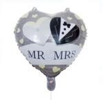 Flippy Balon din Folie Metalizata, Flippy, Figurina Inima, Model MrMrs, Tema Nunta, 45 cm, Ambalaj Individual, Pai Inclus, Umflare cu Aer sau Heliu, Gri (teo-130994)
