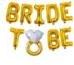 Flippy Set Baloane din Folie Metalizata, Flippy, Model Bride to Be cu Inel de Logodna, Litere de 40 cm, Baloane Party, Ambalaj Individual, Pai Inclus, Umflare cu Aer sau Heliu, Auriu (teo-127491)
