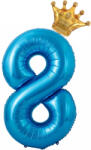 Flippy Balon din Folie Metalizata Flippy, Figurina Cifra si Coroana, Tema Aniversare 100 cm, Ambalaj Individual, Pai inclus, Umflare cu Aer sau Heliu, Albastru, Cifra 8 (teo-129255)