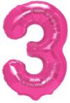 Flippy Balon din Folie Metalizata Flippy, Figurina Cifra, Tema Aniversare 80 cm, Ambalaj Individual, Pai inclus, Umflare cu Aer sau Heliu, Roz, Cifra 3 (teo-130609)