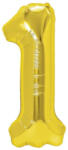 Flippy Balon din Folie Metalizata Flippy, Figurina Cifra, Tema Aniversare 40 cm, Ambalaj Individual, Pai inclus, Umflare cu Aer sau Heliu, Auriu, Cifra 1 (teo-129197)