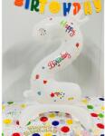 Flippy Balon din Folie Metalizata, Flippy, Figurina Cifra, Model 2 cu Happy Birthday Scris, Tema Aniversare 81 cm, Ambalaj Individual, Pai Inclus, Umflare cu Aer sau Heliu, Alb (teo-133938)