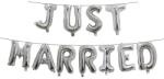 Flippy Set Baloane din Folie Metalizata, Flippy, Figurine Litere, Model Just Married, Tema Nunta, 40 cm, Baloane Party, Ambalaj Individual, Pai inclus, Umflare cu Aer sau Heliu, Argintiu (teo-130982)