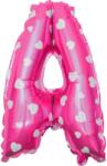 Flippy Balon Folie Metalizata Litera A, Flippy, 40 cm, Cu Imprimeu Inimioare, Umflati cu Heliu sau Aer, Ambalaj Individual, Pai inclus, Roz (teo-129585)