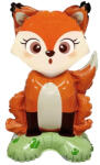 Flippy Balon din Folie Metalizata, Flippy, Mini Figurine Animalute, Model Vulpe, Tematica Aniversare, 35x61 cm, Ambalaj Individual, Pai Inclus, Umflare cu Aer sau Heliu, Multicolor (teo-127450)