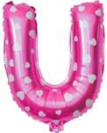 Flippy Balon Folie Metalizata Litera U, Flippy, 40 cm, Cu Imprimeu Inimioare, Umflati cu Heliu sau Aer, Ambalaj Individual, Pai inclus, Roz (teo-129605)