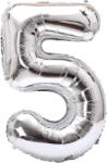 Flippy Balon din Folie Metalizata Flippy, Figurina Cifra, Tema Aniversare 40 cm, Ambalaj Individual, Pai inclus, Umflare cu Aer sau Heliu, Argintiu, Cifra 5 (TEO-129211)
