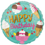 Flippy Balon din Folie Metalizata, Flippy, Mini Figurina Rotunda, Model Inghetata, Happy Birthday, Tematica Aniversare, 45 cm, Ambalaj Individual, Pai Inclus, Umflare cu Aer sau Heliu, Verde (teo-127388)