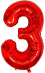 Flippy Balon din Folie Metalizata Flippy, Figurina Cifra, Tema Aniversare 40 cm, Ambalaj Individual, Pai inclus, Umflare cu Aer sau Heliu, Rosu, Cifra 3 (teo-129169)