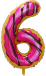 Flippy Balon din Folie Metalizata Flippy, Figurina Cifra, Imprimeu Gogosi, Tema Aniversare 100 cm, Ambalaj Individual, Pai inclus, Umflare cu Aer sau Heliu, Multicolor, Cifra 6 (teo-129132)