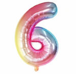 Flippy Balon din Folie Metalizata Flippy, Figurina Cifra, Tema Aniversare 40 cm, Ambalaj Individual, Pai inclus, Umflare cu Aer sau Heliu, Multicolor, Cifra 6 (teo-129232)