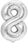 Flippy Balon din Folie Metalizata, Flippy, Figurina Cifra, Tema Aniversare 80 cm, Ambalaj Individual, Pai inclus, Umflare cu Aer sau Heliu, Argintiu, Cifra 8 (teo-130594)