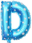 Flippy Balon Folie Metalizata Litera D, Flippy, 40 cm, Cu Imprimeu Stelute, Umflati cu Heliu sau Aer, Ambalaj Individual, Pai inclus, Albastru (teo-129562)