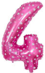 Flippy Balon din Folie Metalizata Flippy, Figurina Cifra, Imprimeu Inimi, Tema Aniversare 80 cm, Ambalaj Individual, Pai inclus, Umflare cu Aer sau Heliu, Roz, Cifra 4 (teo-127170)